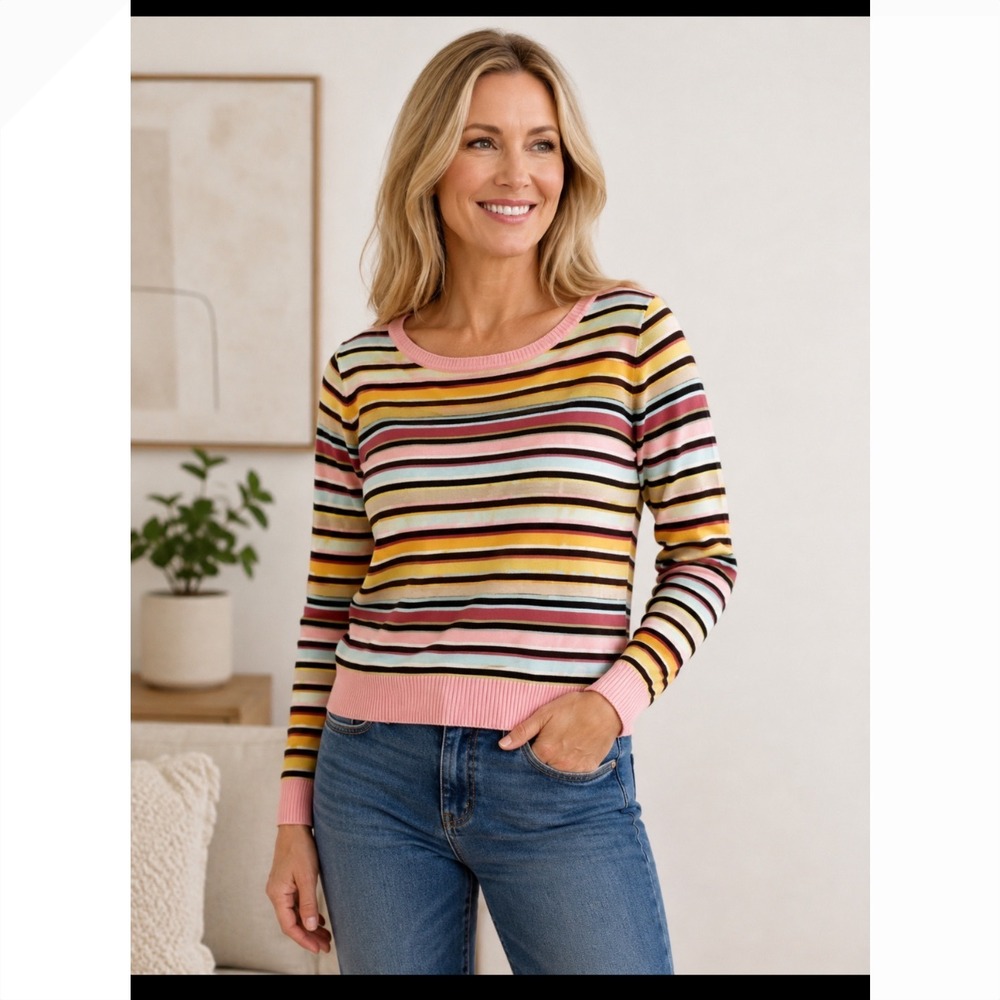 Talbots Women's Size L Pastel Colored Striped Pullover Sweater